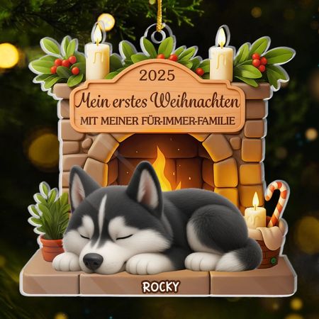 Personlig første julepynt laget av akryl - Personlige jule- og bursdagsgaver til hundeelskere, hundepappa og -mamma - Pawsitively Loved This Christmas